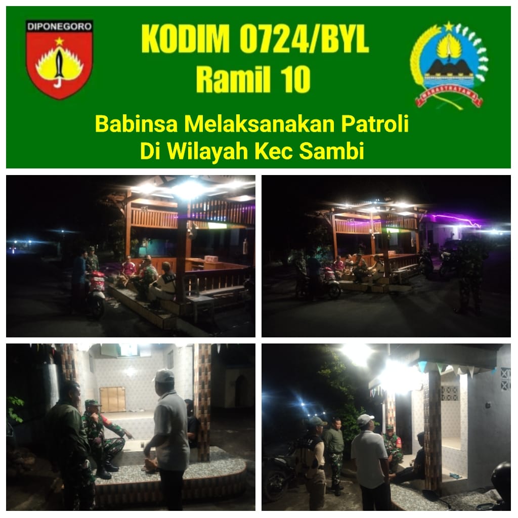 Babinsa dan Bhabinkamtibmas Sambi patroli malam untuk menjaga keamanan dan kondusifitas wilayah.