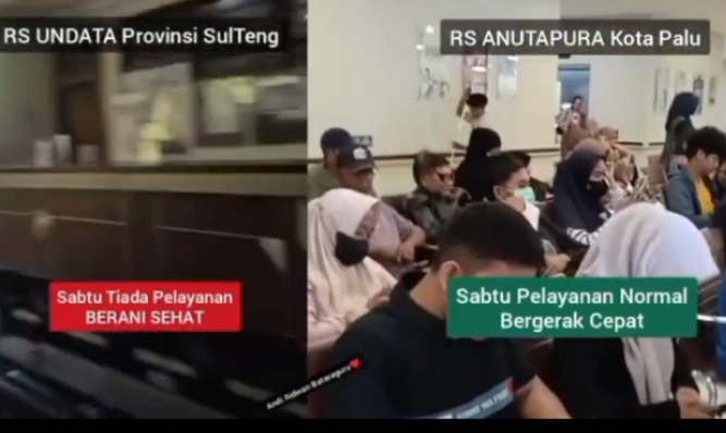 Perbandingan suasana pelayanan di dua rumah sakit di Palu yang viral di media sosial.