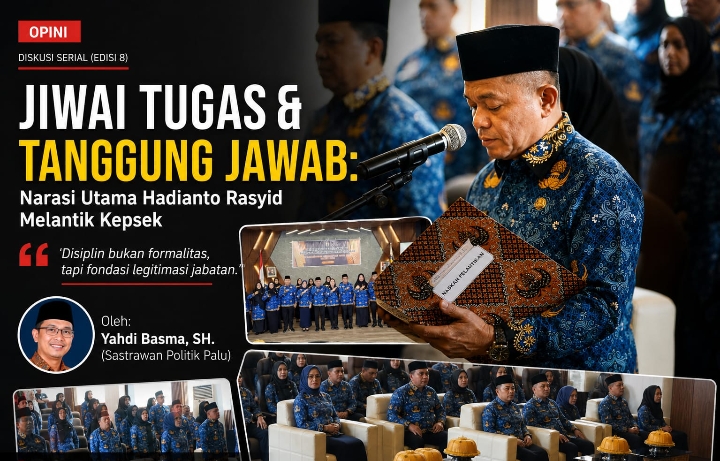 Hadianto Rasyid melantik 18 Kepala Sekolah di Palu dan menegaskan disiplin sebagai fondasi kepemimpinan.