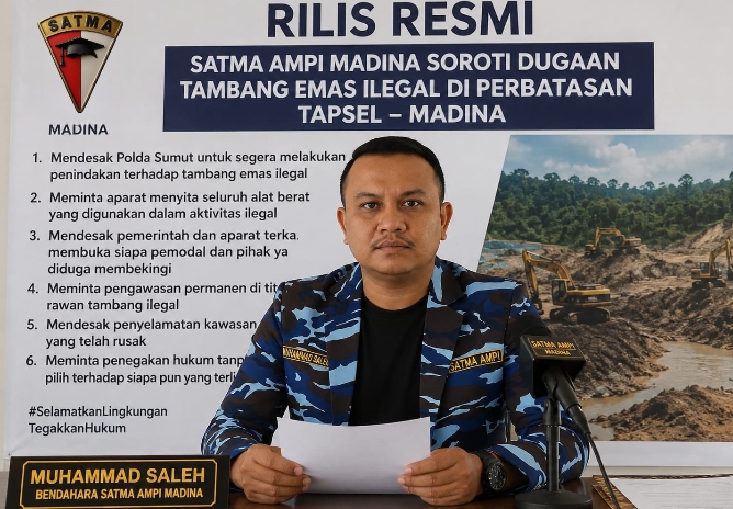 Muhammad Saleh menyoroti dugaan aktivitas tambang emas ilegal di perbatasan Tapsel–Madina.